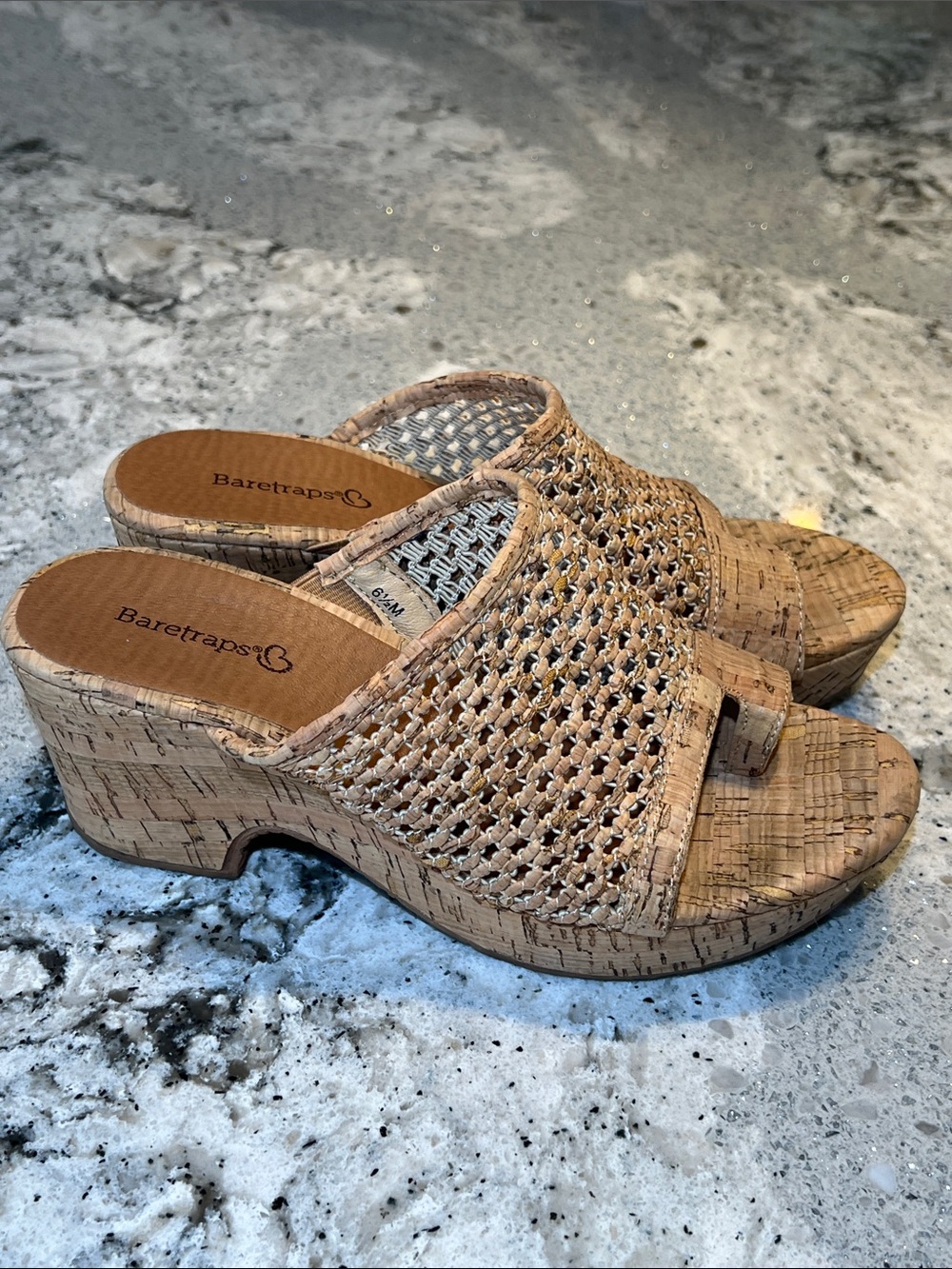 Baretraps Bethie Natural Cork Woven Wedge Sandals 6.5 EUC